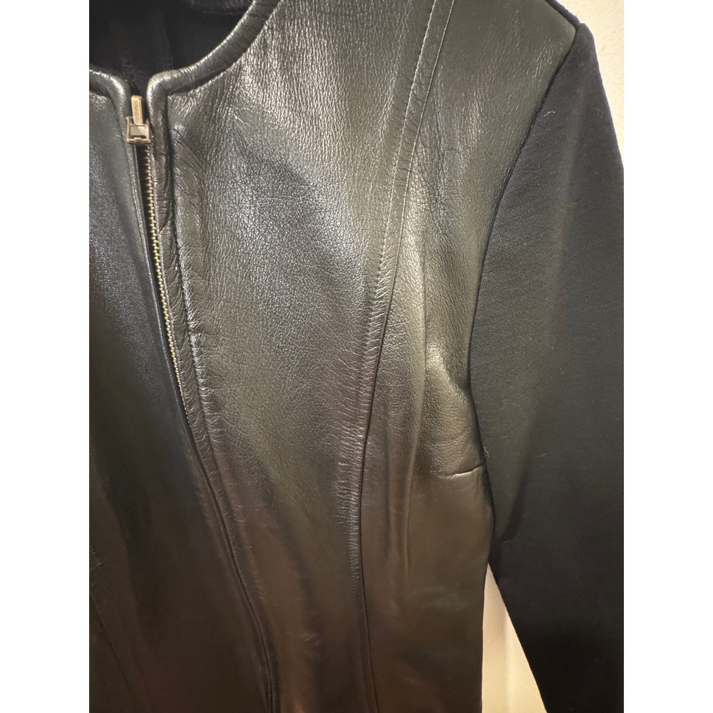 Razooks Womens Black Leather Knit Mixed Media Zip Front Jacket Size 6 - Picture 3 of 12
